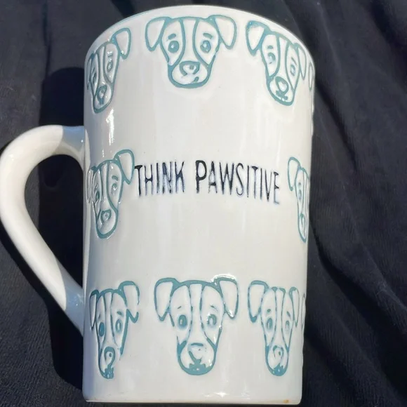 Pfaltzgraff - "THINK PAWSITIVE" embossed Dog Faces - 16 oz Coffee Mug - Picture 2 of 5
